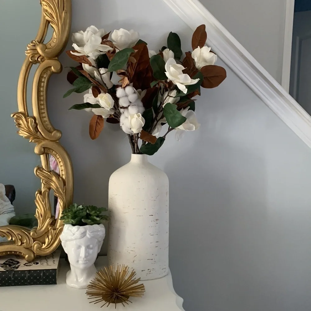 Magnolia 7‎ stems and one cotton greenery tall home decor realistic